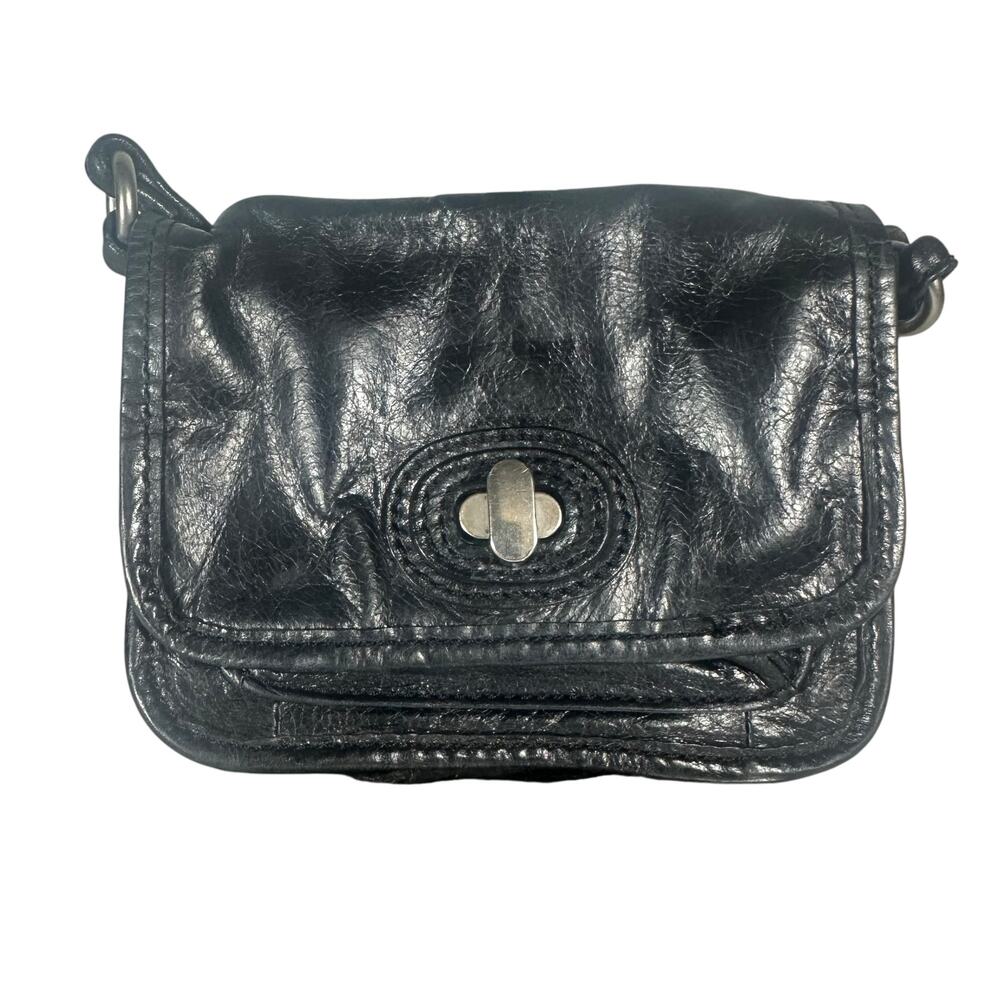 Fossil Black Leather Small Crossbody Bag Adjustable Strap Vintage Turn Lock